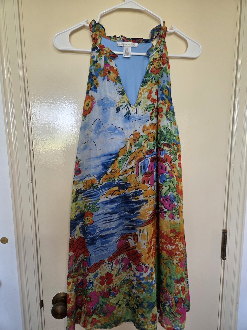 London Times Women's Size S Maxi Dress Blue & Multicolor Medium